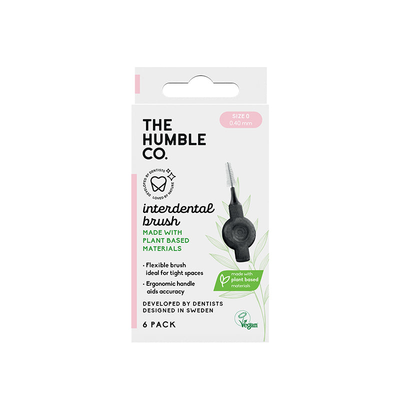 Packaging of The Humble Co. Interdental Brush Plant-based with six brushes visible in the pack.