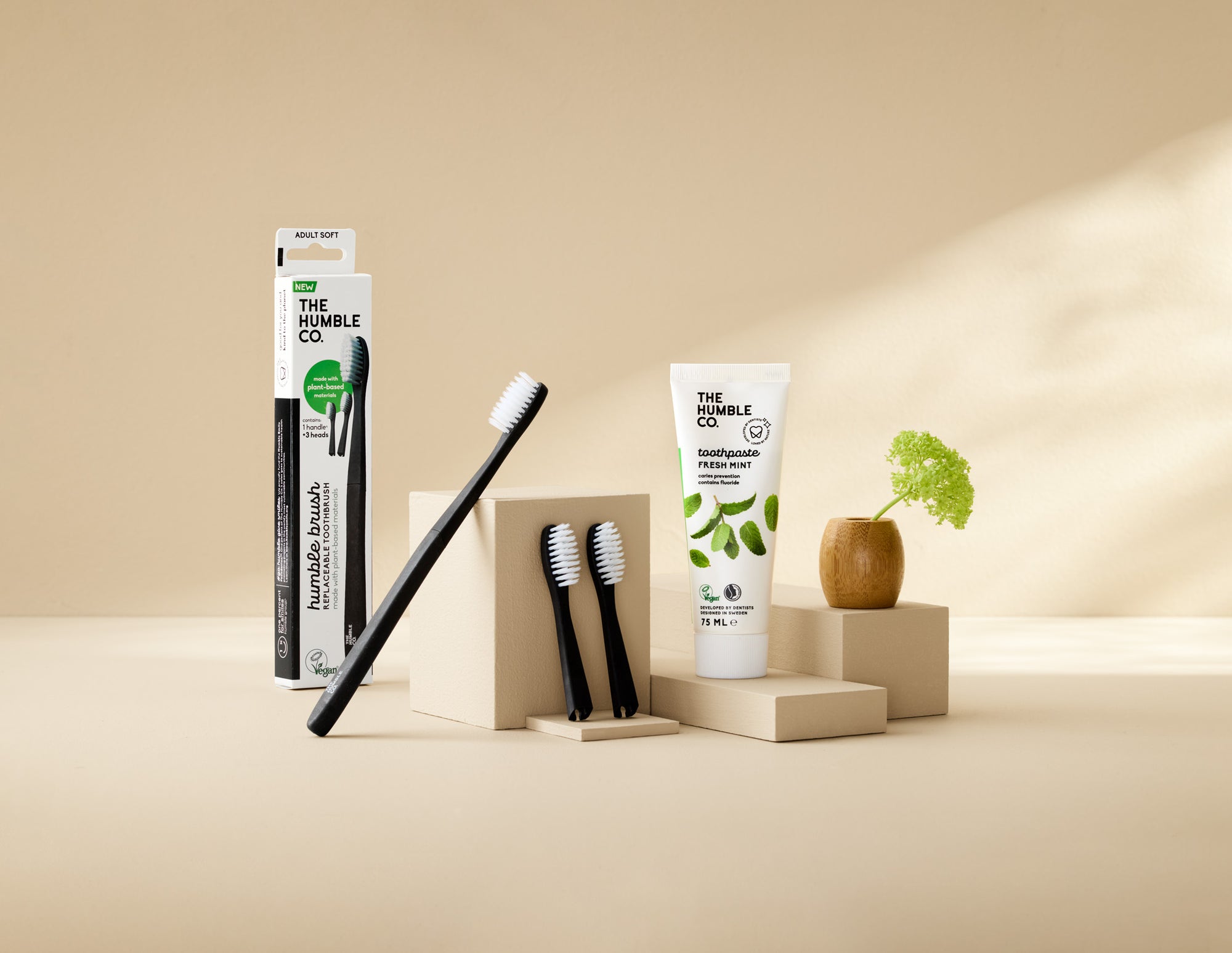 Pflanzliche Zahnbürste - Medium 3x Bürstenköpfe
