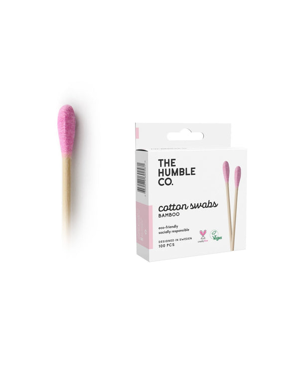 The Humble Co. Purple cotton swabs made from organic cotton and bamboo. A better al†ernative to normal cotton swabs.