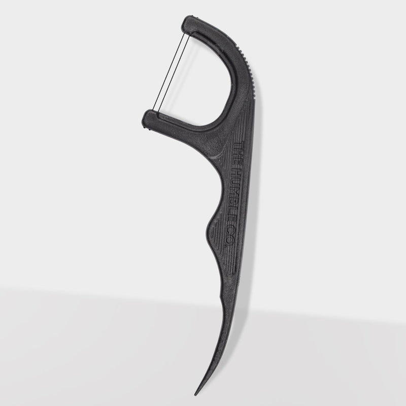 Black dental floss holder on a white background