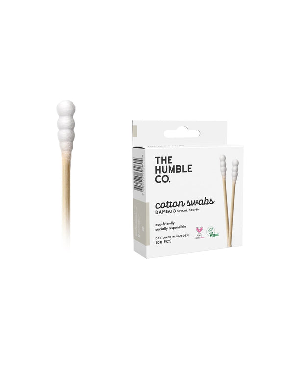 The Humble Co. white spiral cotton swabs made from organic cotton and bamboo. A better al†ernative to normal cotton swabs.