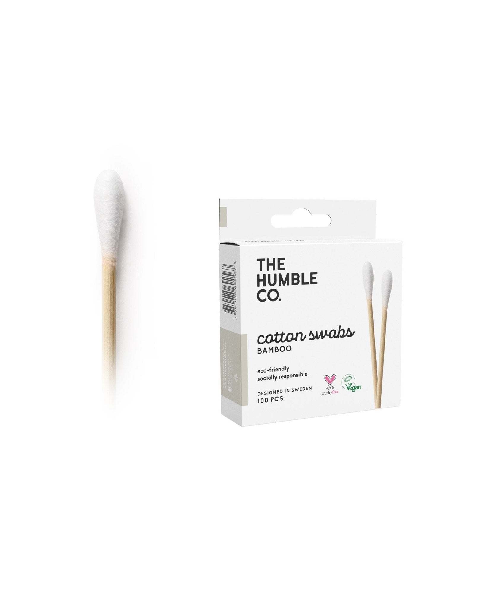 The Humble Co. white cotton swabs made from organic cotton and bamboo. A better alternative to normal cotton swabs.