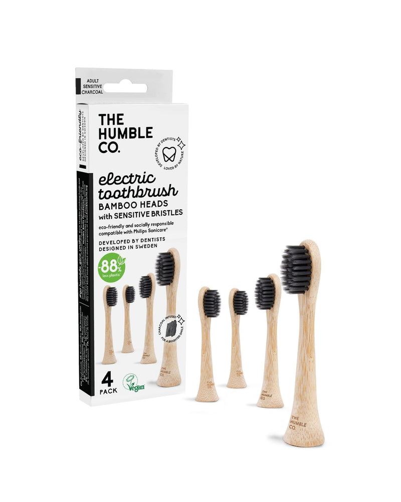 Electric Toothbrush Bamboo Heads - 4P - Sensitive Charcoal Bristles - The Humble Co.