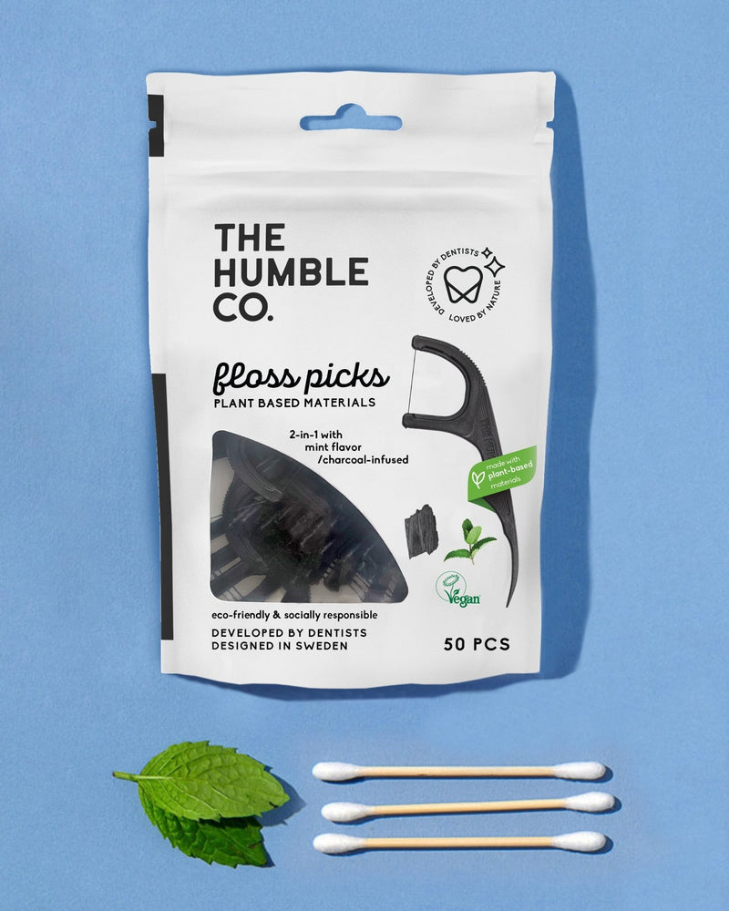 Floss Picks Single Thread - Charcoal (50 pack) - The Humble Co.