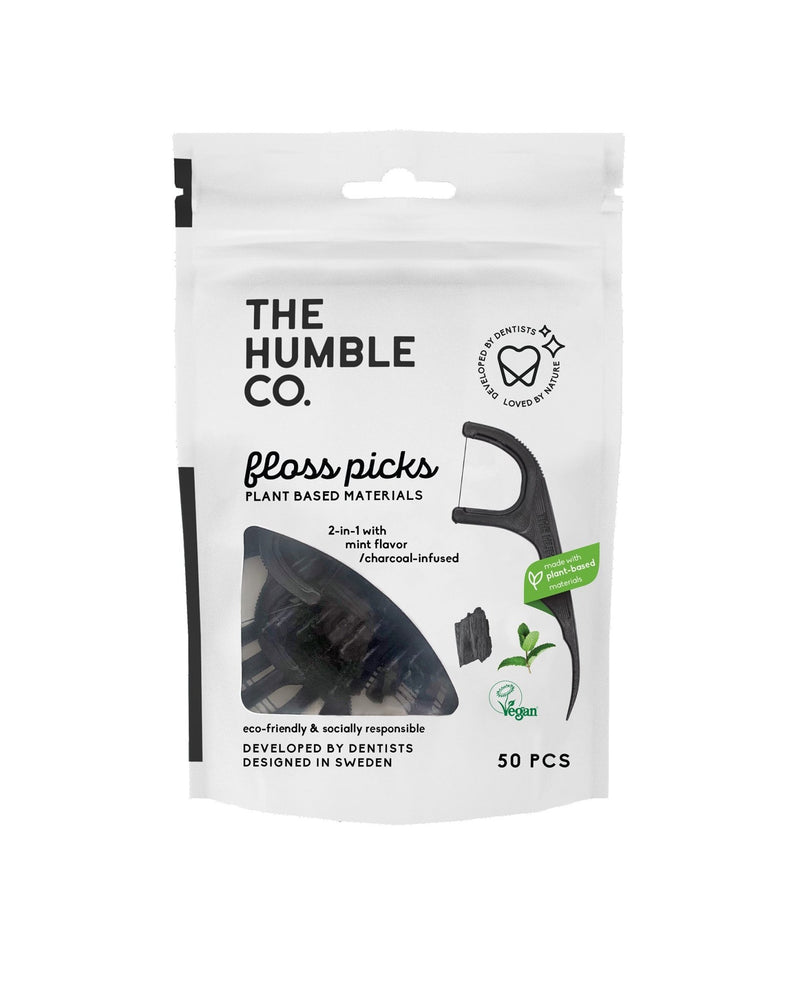 Floss Picks Single Thread - Charcoal (50 pack) - The Humble Co.